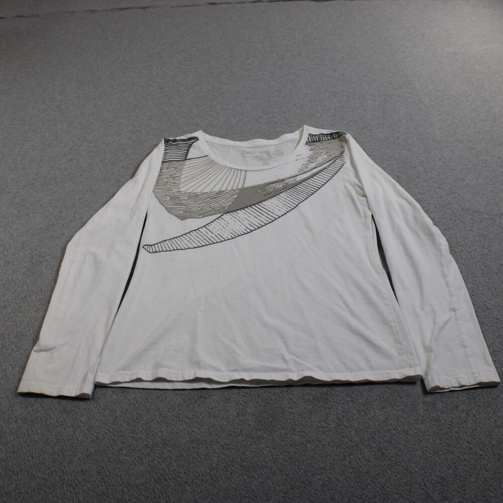 Patagonia Shirt Women Medium White Long Sleeve Graphic Organic Cotton Made USA